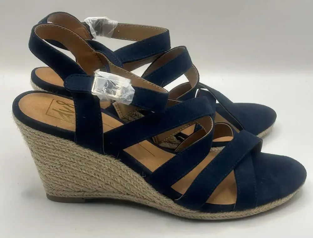 DV8 by Dolce Vita Navy Suede Strappy Espadrille Wedge Sandals
